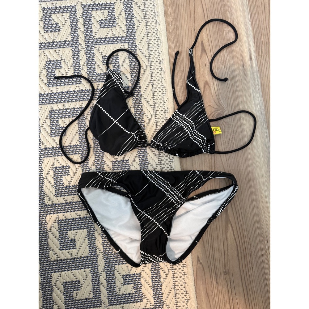 Black White Dotted Geometric Triangle Bikini Set Medium MX2500